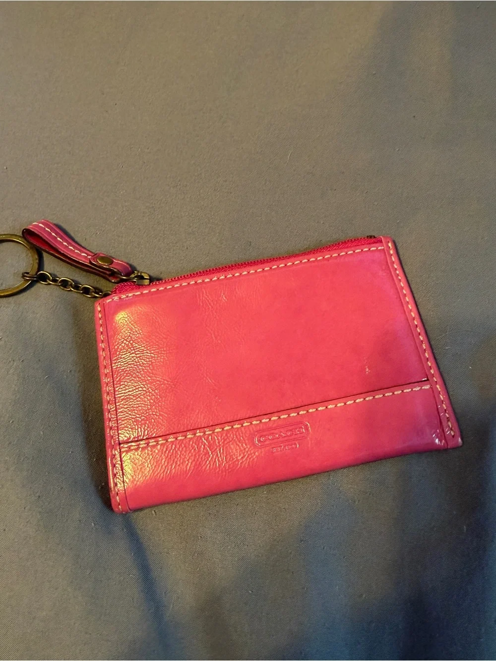 Coach Hot Pink Leather Zip Card Holder